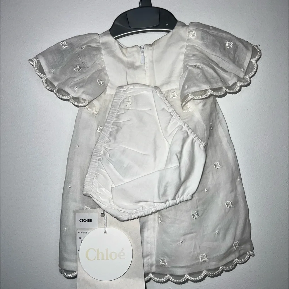 Chloé White Dress with Crystal Accents and Panty